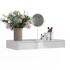 Wandregal Sherry Weiß/Weiß Hochglanz 81.4 x 12 cm mit Schublade Vicco