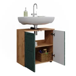 Waschbeckenunterschrank Irma Grün/Goldkraft Eiche 60 x 59 cm Vicco