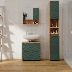 Waschbeckenunterschrank Irma Grün/Goldkraft Eiche 60 x 59 cm Vicco