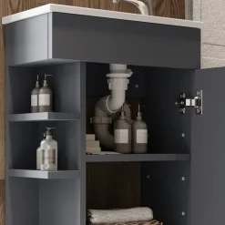 Waschbeckenunterschrank Amadeo Anthrazit 2 Teile, mit Waschbecken Vicco