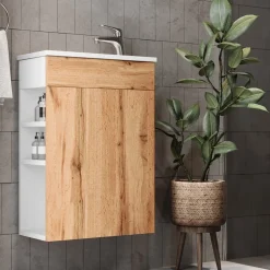 Waschbeckenunterschrank Amadeo Goldkraft Eiche 2 Teile, mit Waschbecken Vicco