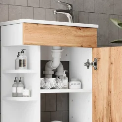 Waschbeckenunterschrank Amadeo Goldkraft Eiche 2 Teile, mit Waschbecken Vicco