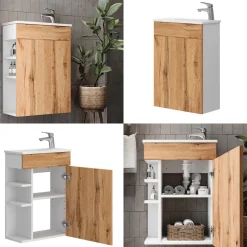 Waschbeckenunterschrank Amadeo Goldkraft Eiche 2 Teile, mit Waschbecken Vicco