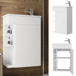 Waschbeckenunterschrank Amadeo Weiß 2 Teile, mit Waschbecken Vicco