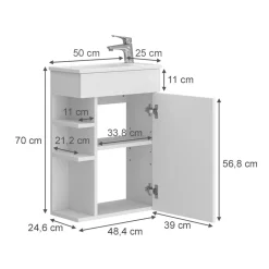 Waschbeckenunterschrank Amadeo Weiß 2 Teile, mit Waschbecken Vicco