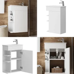 Waschbeckenunterschrank Amadeo Weiß 2 Teile, mit Waschbecken Vicco