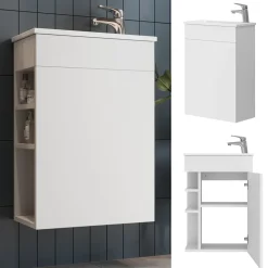 Waschbeckenunterschrank Amadeo Weiß 2 Teile, mit Waschbecken Vicco