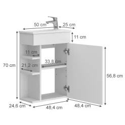 Waschbeckenunterschrank Amadeo Weiß 2 Teile, mit Waschbecken Vicco