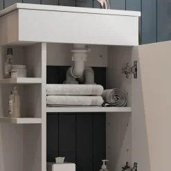 Waschbeckenunterschrank Amadeo Weiß 2 Teile, mit Waschbecken Vicco