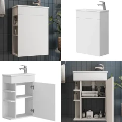 Waschbeckenunterschrank Amadeo Weiß 2 Teile, mit Waschbecken Vicco