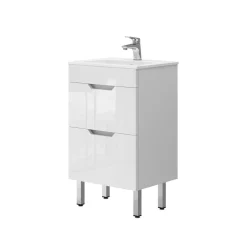 Waschbeckenunterschrank Clayton Weiß 2 Teile, mit Waschbecken und 2 Schubladen Vicco