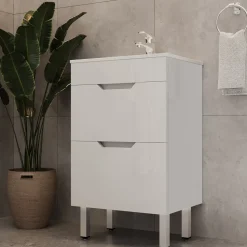 Waschbeckenunterschrank Clayton Weiß 2 Teile, mit Waschbecken und 2 Schubladen Vicco