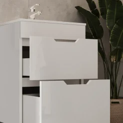 Waschbeckenunterschrank Clayton Weiß 2 Teile, mit Waschbecken und 2 Schubladen Vicco