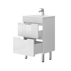 Waschbeckenunterschrank Clayton Weiß 2 Teile, mit Waschbecken und 2 Schubladen Vicco