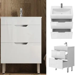 Waschbeckenunterschrank Clayton Weiß 2 Teile, Unterschrank 60 cm Vicco