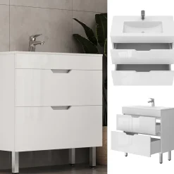 Waschbeckenunterschrank Clayton Weiß 2 Teile, Unterschrank 80 cm Vicco