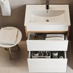 Waschbeckenunterschrank Detmold Goldkraft Eiche 2 Teile, Unterschrank 60 cm Vicco