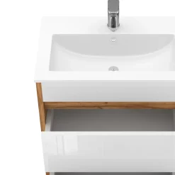 Waschbeckenunterschrank Detmold Goldkraft Eiche 2 Teile, Unterschrank 60 cm Vicco