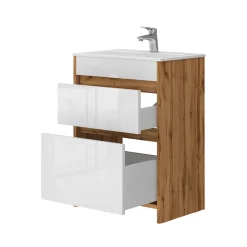 Waschbeckenunterschrank Detmold Goldkraft Eiche 2 Teile, Unterschrank 60 cm Vicco