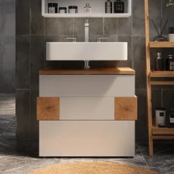 Waschbeckenunterschrank Eden Weiß 70 x 64.5 cm mit 2 Schubladen Vicco