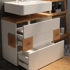 Waschbeckenunterschrank Eden Weiß 70 x 64.5 cm mit 2 Schubladen Vicco