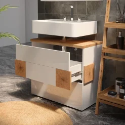 Waschbeckenunterschrank Eden Weiß 70 x 64.5 cm mit 2 Schubladen Vicco