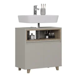 Waschbeckenunterschrank Elnor Greige 60 x 61 cm mit 2 Türen Vicco