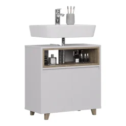 Waschbeckenunterschrank Elnor Weiß/Eiche 60 x 61 cm mit 2 Türen Vicco