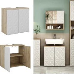 Waschbeckenunterschrank Edge Weiß 60 x 57 cm mit 2 Türen Vicco