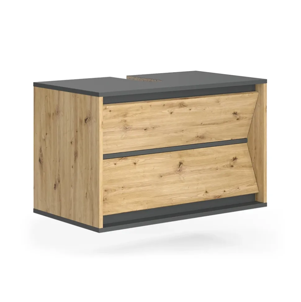 Waschbeckenunterschrank Edelin Anthrazit/Artisan 80 x 50 cm mit 2 Schubladen Vicco