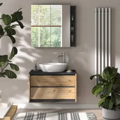 Waschbeckenunterschrank Edelin Anthrazit/Artisan 80 x 50 cm mit 2 Schubladen Vicco