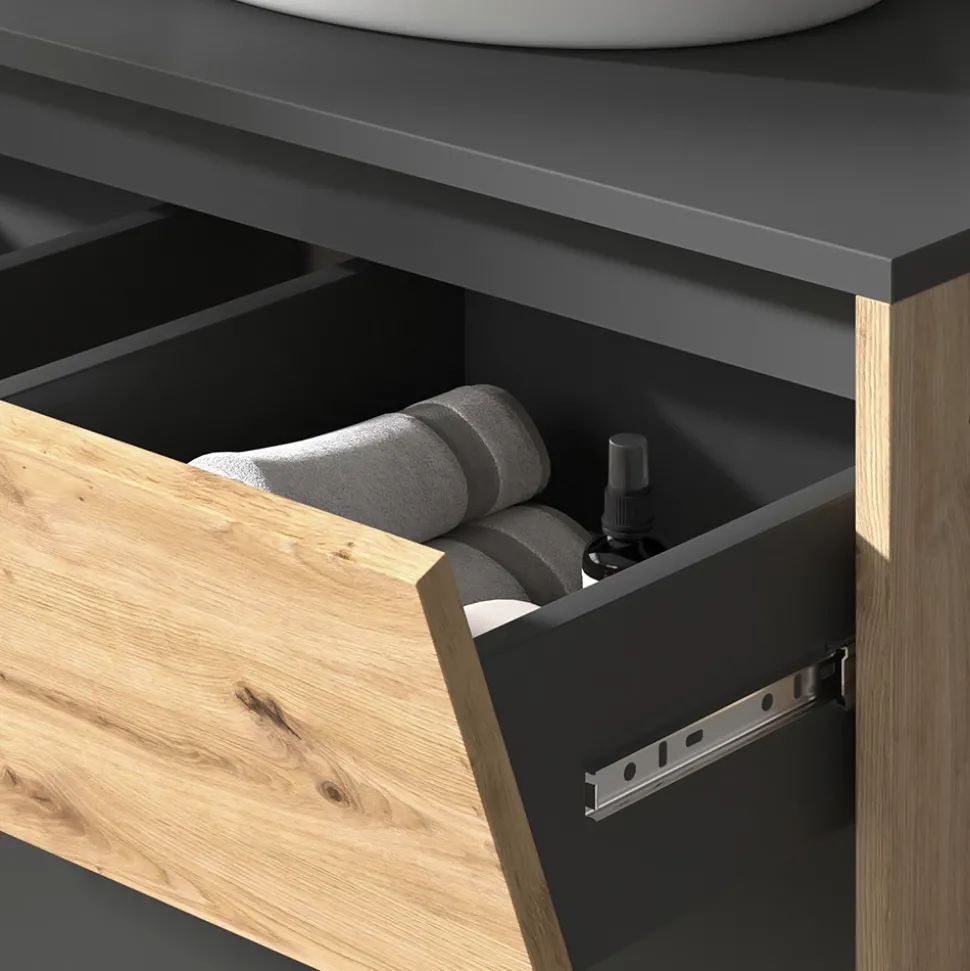 Waschbeckenunterschrank Edelin Anthrazit/Artisan 80 x 50 cm mit 2 Schubladen Vicco