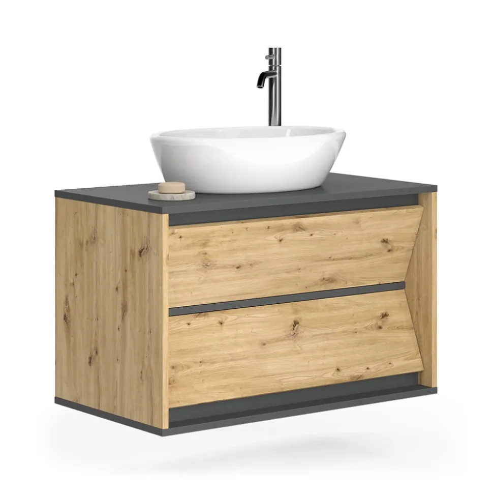 Waschbeckenunterschrank Edelin Anthrazit/Artisan 80 x 50 cm mit 2 Schubladen Vicco