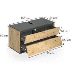 Waschbeckenunterschrank Edelin Anthrazit/Artisan 100 x 50 cm mit 2 Schubladen Vicco