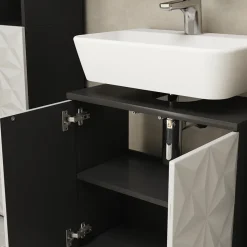 Waschbeckenunterschrank Edge Schwarz 60 x 57 cm mit 2 Türen Vicco