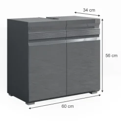 Waschbeckenunterschrank Fredd Anthrazit Hochglanz 60 x 60 cm Vicco