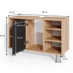 Waschbeckenunterschrank Fynn Anthrazit 80 x 54 cm Vicco