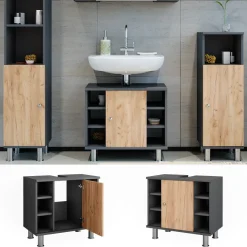 Waschbeckenunterschrank Fynn Goldkraft Eiche/Anthrazit 60 x 54 cm mit 6 Ablage Vicco