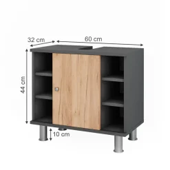 Waschbeckenunterschrank Fynn Goldkraft Eiche/Anthrazit 60 x 54 cm mit 6 Ablage Vicco