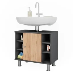 Waschbeckenunterschrank Fynn Goldkraft Eiche/Anthrazit 60 x 54 cm mit 6 Ablage Vicco