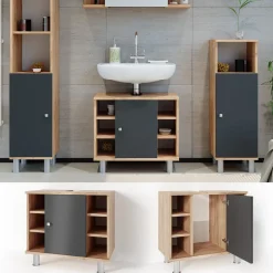 Waschbeckenunterschrank Fynn Anthrazit/Goldkraft Eiche 60 x 54 cm Vicco