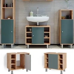 Waschbeckenunterschrank Fynn Grün/Goldkraft Eiche 60 x 54 cm Vicco