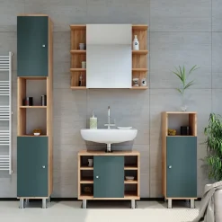 Waschbeckenunterschrank Fynn Grün/Goldkraft Eiche 60 x 54 cm Vicco