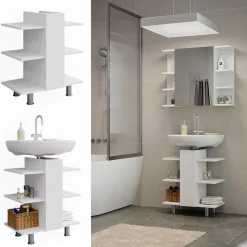 Waschbeckenunterschrank Fynn Weiß 60 x 70 cm mit 6 Ablage Vicco