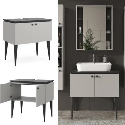 Waschbeckenunterschrank Gerta Grau 80 x 79 cm mit Türen Vicco