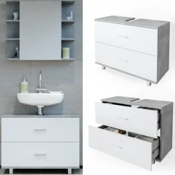 Waschbeckenunterschrank Ilias Beton/Weiß 80 x 60.8 cm Vicco