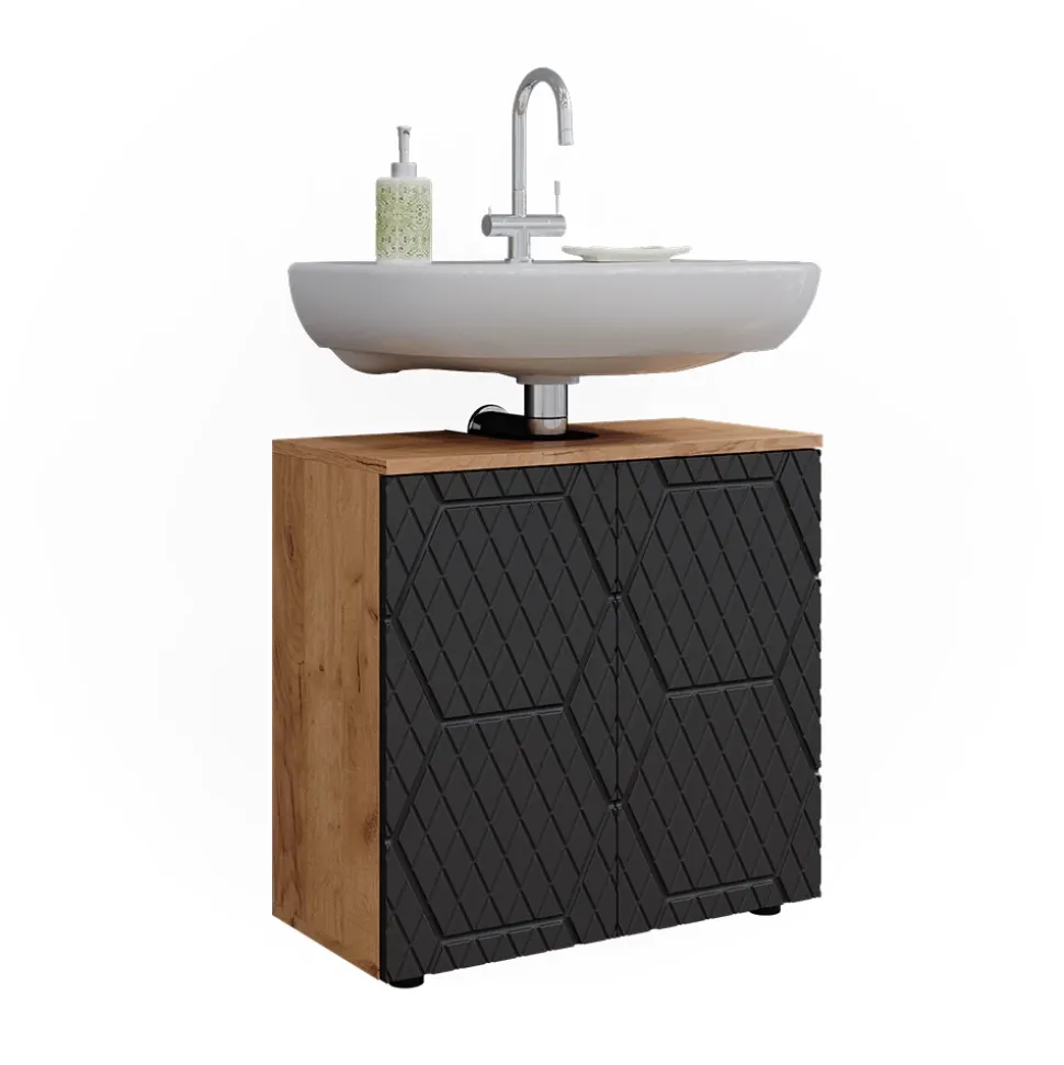 Waschbeckenunterschrank Irma Anthrazit mit Wabenstruktur 60 x 59 cm Vicco