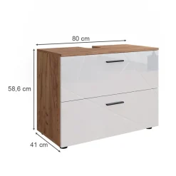 Waschbeckenunterschrank Irma Weiß Hochglanz/Goldkraft Eiche 80 x 58.6 cm Vicco