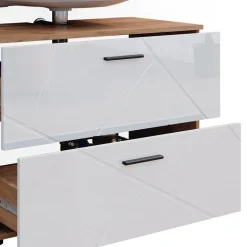 Waschbeckenunterschrank Irma Weiß Hochglanz/Goldkraft Eiche 80 x 58.6 cm Vicco