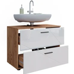 Waschbeckenunterschrank Irma Weiß Hochglanz/Goldkraft Eiche 80 x 58.6 cm Vicco